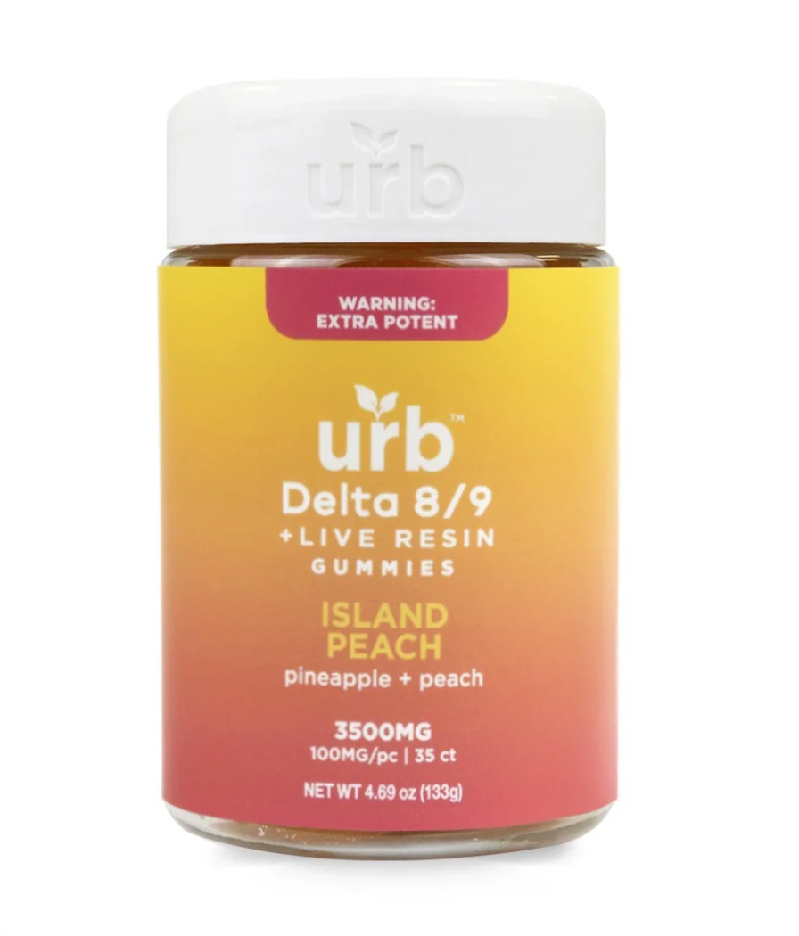 URB DELTA 8/9 + LIVE RESIN THC Gummies 3500MG - ISLAND PEACH