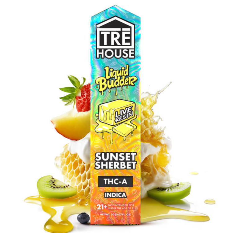 Tre House - Sunset Sherbet Indica THC-A Live Resin Liquid Budder Vape Pen