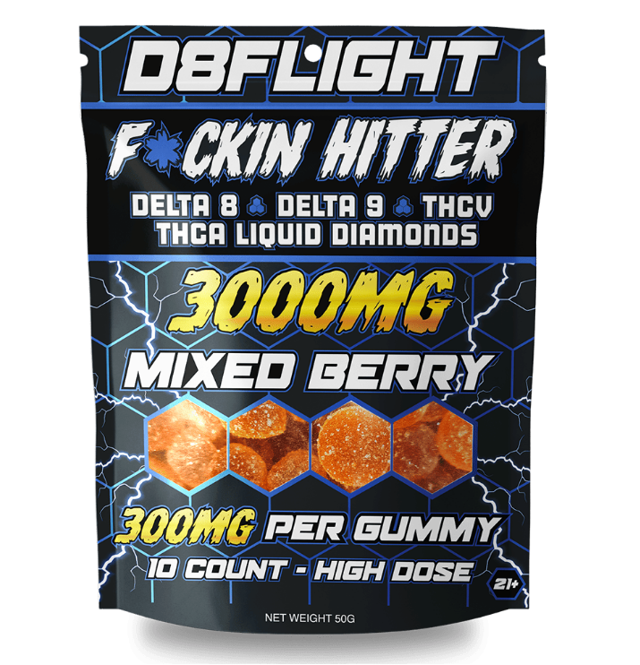 D8FLIGHT D8 + D9 + THCV + THCA LIQUID DIAMONDS 3000MG GUMMIES 10CT BAG