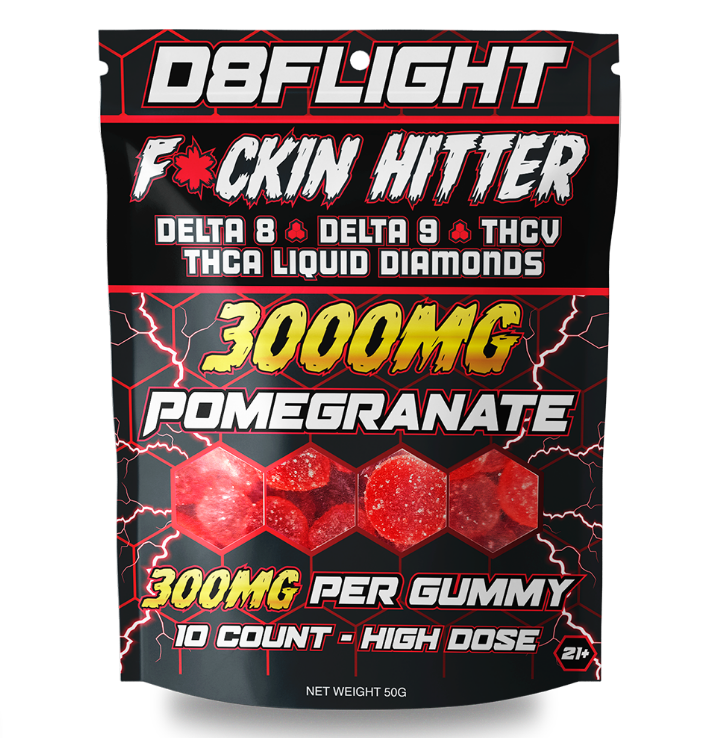 D8FLIGHT D8 + D9 + THCV + THCA LIQUID DIAMONDS 3000MG GUMMIES 10CT BAG