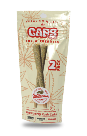 CAPS - 2 Pack THC-A Pre Rolls 2GM Total – Strawberry Kush Cake (Hybrid)